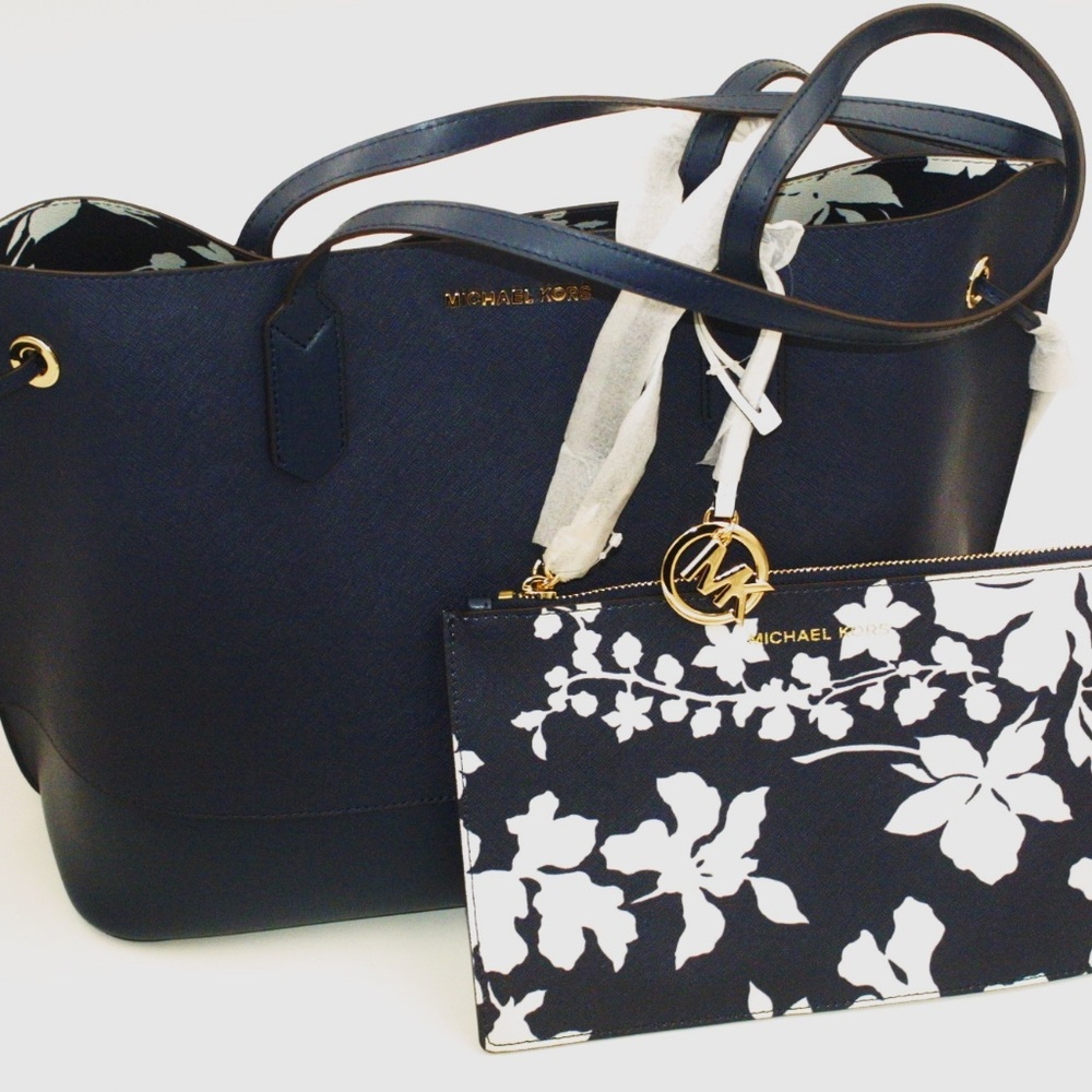 Michael Kors Trista Large Blue Leather Tote